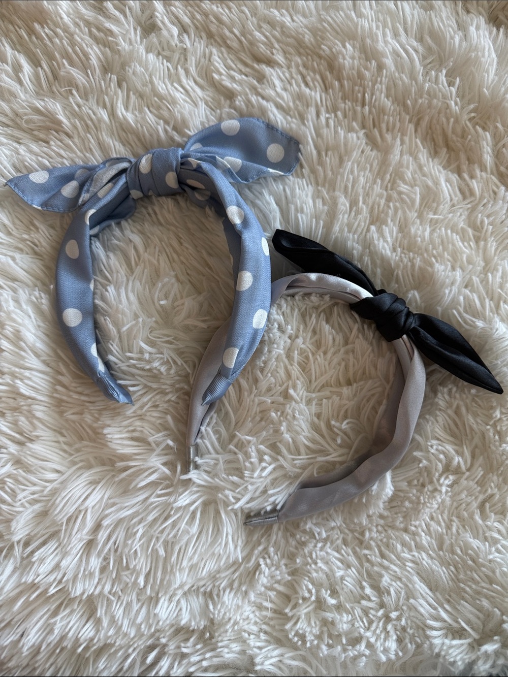 Set of 2 Blue Polka Dot & Gray Knot Headbands